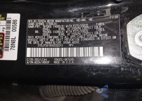 2010 Toyota Sequoia Limited 5.7L V8 from USA, damaged, VIN 5TDJY5G1XAS030243